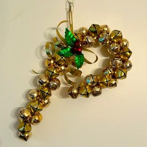 Christmas Jingle Bell Candy Cane Gold Silver Red Green Door Decor 14”L x 7”W